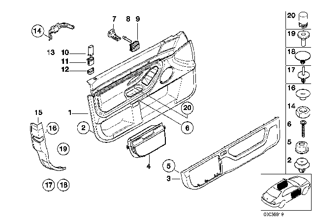 2001 BMW 740iL Door Trim Panel Diagram 2