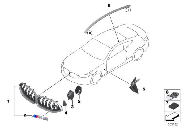 2020 BMW M8 Exterior Trim / Grille Diagram