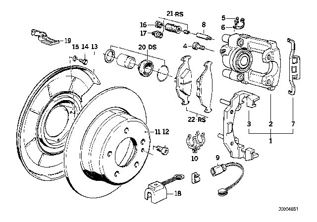 1988 BMW M6 Rear Wheel Brake, Brake Pad Sensor Diagram