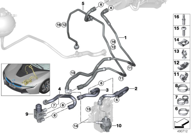 2019 BMW i8 Cooling Water Hoses Diagram