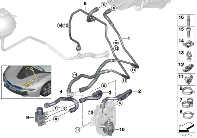 2020 BMW i8 Coupe Coolant Hose Flow Heater Water Pump Diagram for 64219168922