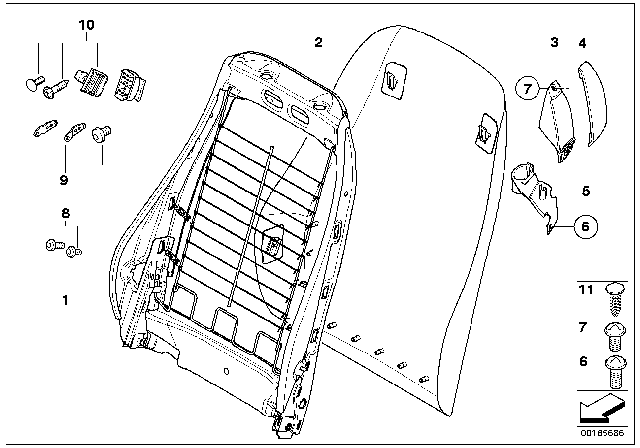 2008 BMW Z4 Front Seat Backrest Frame / Rear Panel Diagram 1