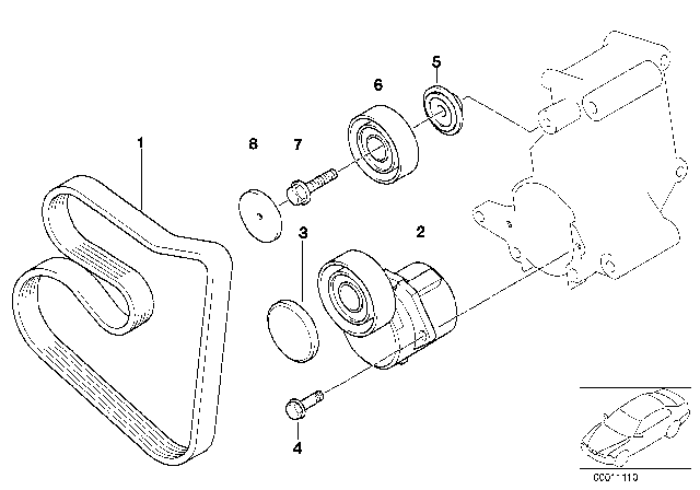 1997 BMW Z3 Belt Drive Water Pump / Alternator Diagram 2