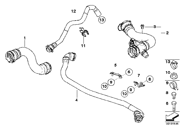 2009 BMW X3 Cooling System - Water Hoses Diagram