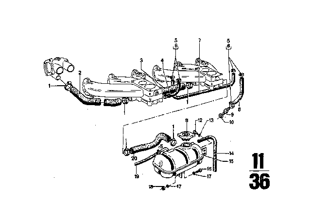 1973 BMW 3.0CS Cooling System Water Hose Diagram for 11531266509