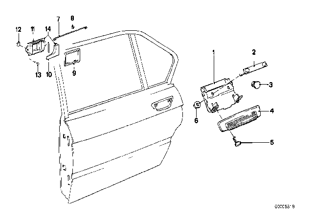 1982 BMW 528e Locking System, Door Diagram 1