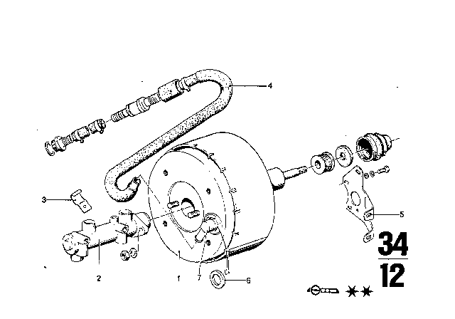 1974 BMW 3.0S Brake Master Cylinder With Power Brake Unit Diagram 1