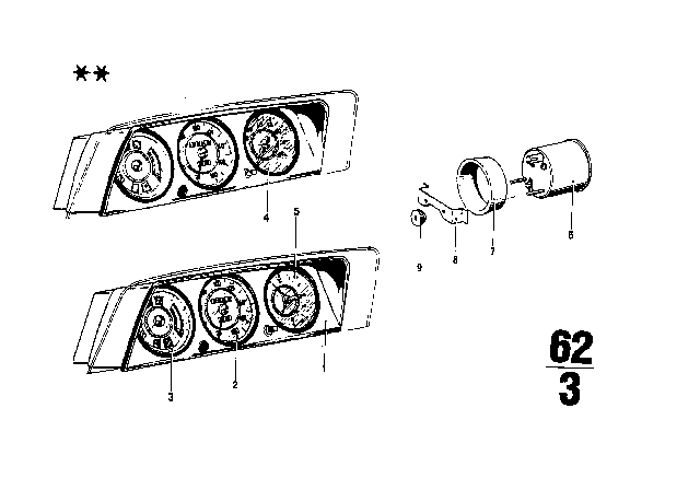 1972 BMW 2002tii Instruments / Mounting Parts Diagram 1