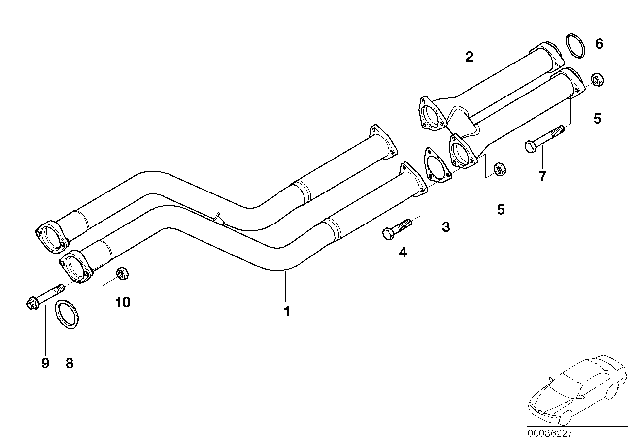 2001 BMW Z3 M Exhaust System, Front / Intermediate Pipes Diagram