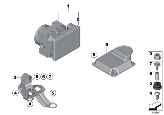 2014 BMW 328i GT Hydro Unit DSC / Fastening / Sensors Diagram