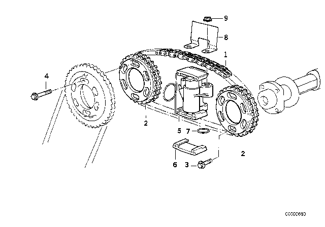 1993 BMW 740iL Timing Gear Timing Chain Top Diagram