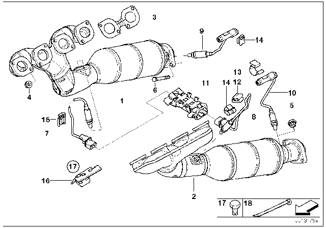2004 BMW 545i Exhaust Manifold With Catalyst Diagram