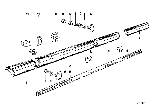 1979 BMW 633CSi Moulding Rocker Panel - Fender / Door / Covering Diagram