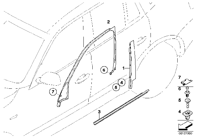 2007 BMW X3 Finisher Window Frame B-Pillar Front Door Diagram for 51333427640