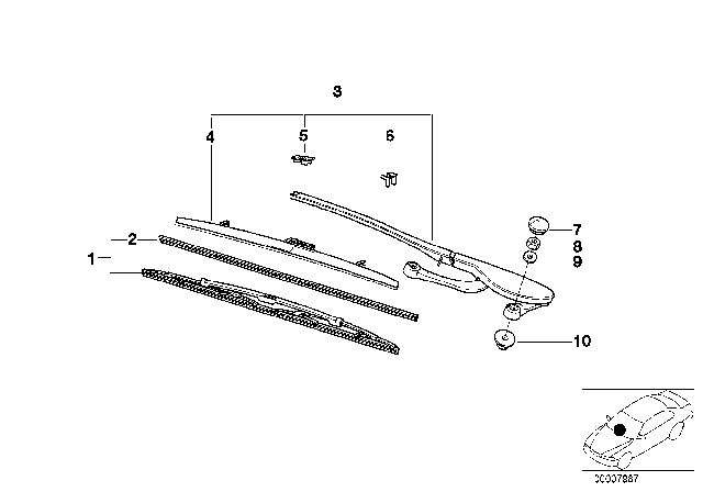 1997 BMW 540i Right Wiper Arm/Wiper Blade Diagram