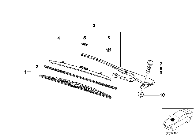 2001 BMW 525i Right Wiper Arm/Wiper Blade Diagram