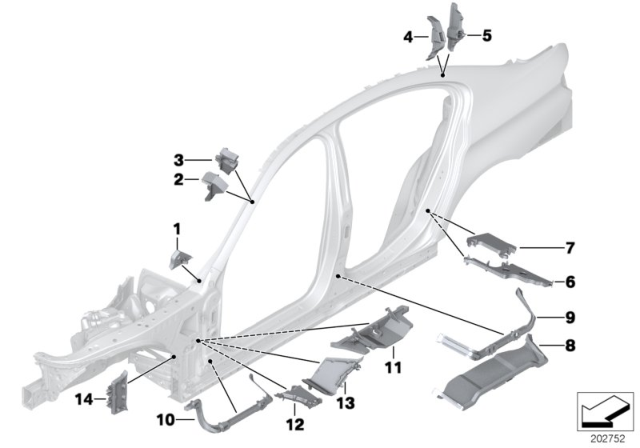 2013 BMW M5 Cavity Shielding, Side Frame Diagram