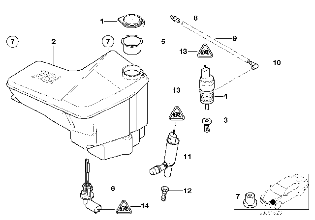2001 BMW X5 Headlamp Cleaning Device Container Diagram