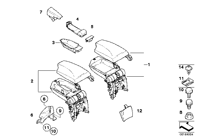 2012 BMW 128i Retrofit Equipment Armrest Center Console Diagram