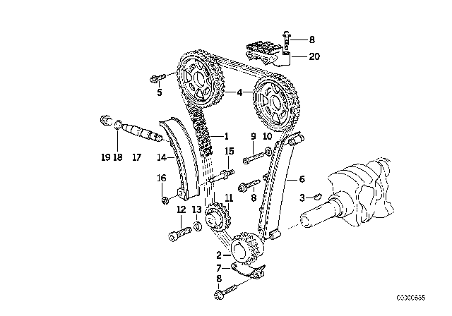 1995 BMW 318is Timing And Valve Train - Timing Chain Diagram 1