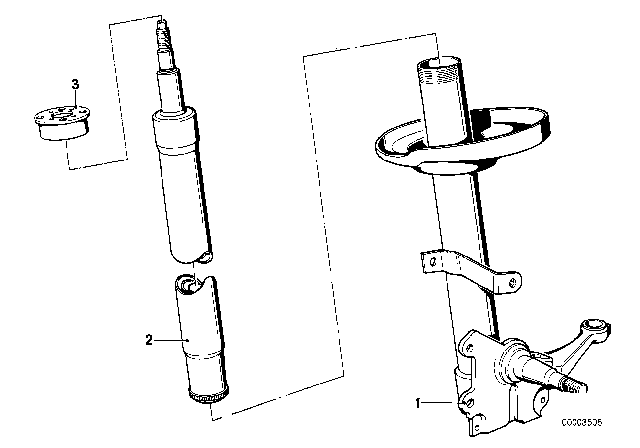 1977 BMW 320i Front Spring Strut / Shock Absorber Diagram