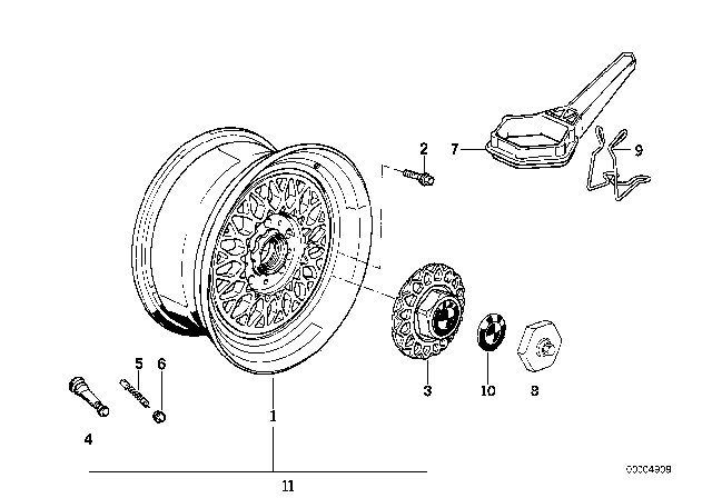 1989 BMW 525i Light Alloy Rim Diagram for 36111179774