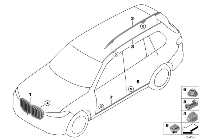 2020 BMW X7 Exterior Trim / Grille Diagram