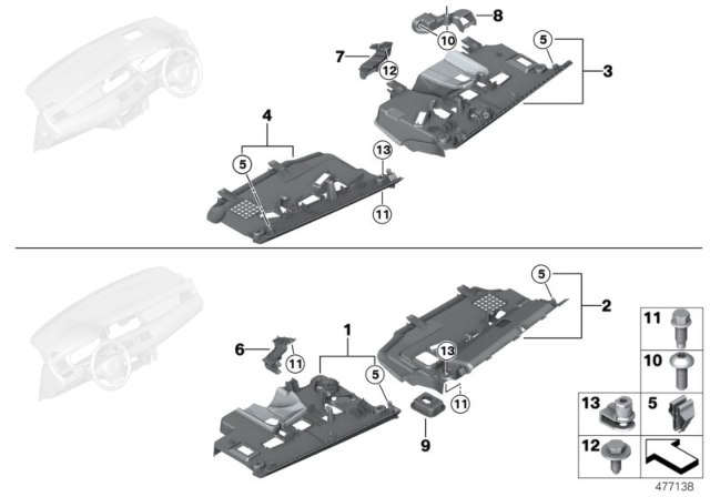 2013 BMW 535i GT Mounting Parts, Instrument Panel Diagram 2