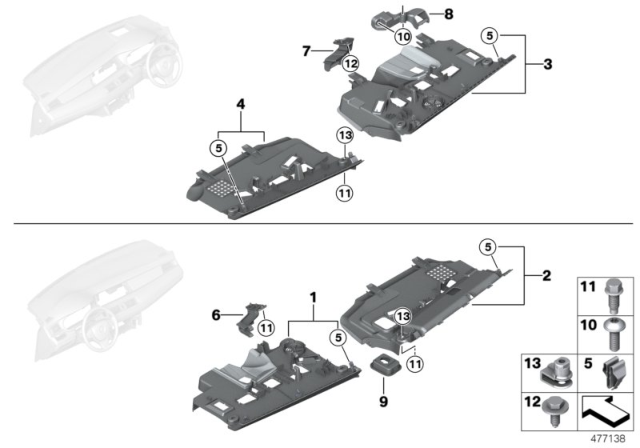 2013 BMW 550i GT xDrive Mounting Parts, Instrument Panel Diagram 2