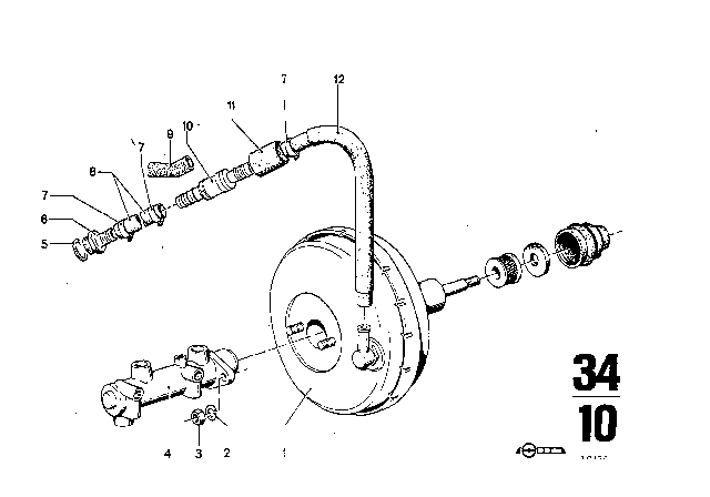 1974 BMW 3.0S Brake Master Cylinder With Power Brake Unit Diagram 2