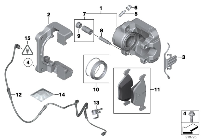 2016 BMW 528i Front Wheel Brake, Brake Pad Sensor Diagram