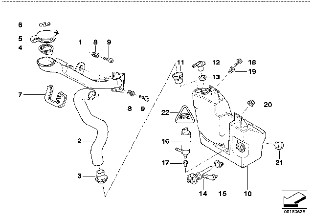 1995 BMW 750iL Windshield Cleaning Container Diagram