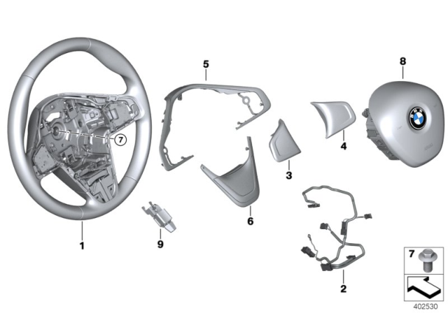 2020 BMW X1 Airbag Sports Steering Wheel Diagram