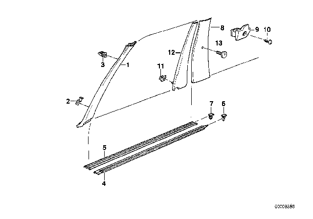 1988 BMW M3 Interior Trim Lateral Diagram 1