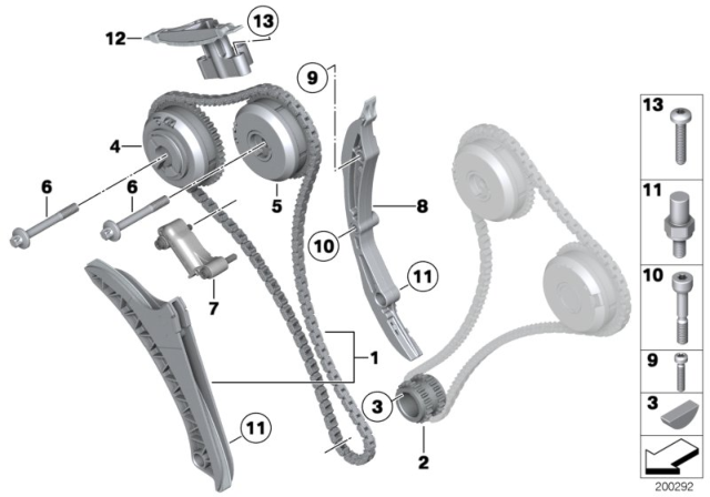 2010 BMW 760Li Timing Chain With Tensioning Rail Diagram for 11317567605