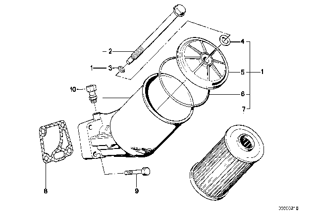 1991 BMW 735iL Lubrication System - Oil Filter Diagram