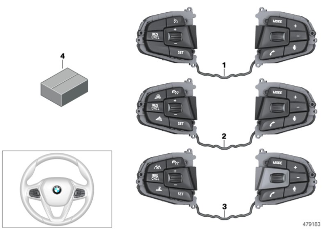 2019 BMW 530i Switch, Steering Wheel Diagram 1