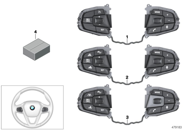 2017 BMW 540i xDrive Multifunct Steering Wheel Switch Diagram for 61319388741