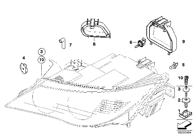 2006 BMW M6 Single Parts, Headlight Diagram 1