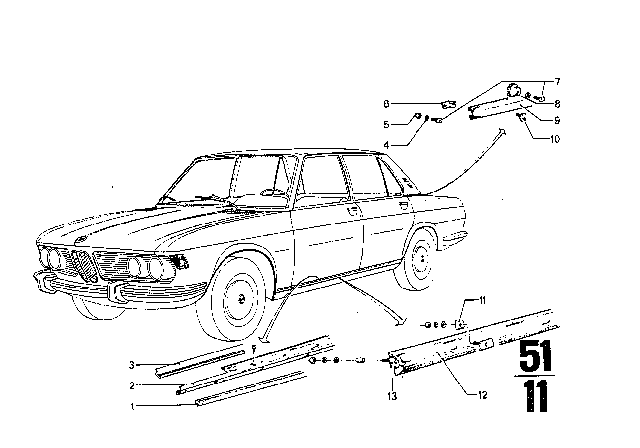 1969 BMW 2800 Mouldings Diagram 8