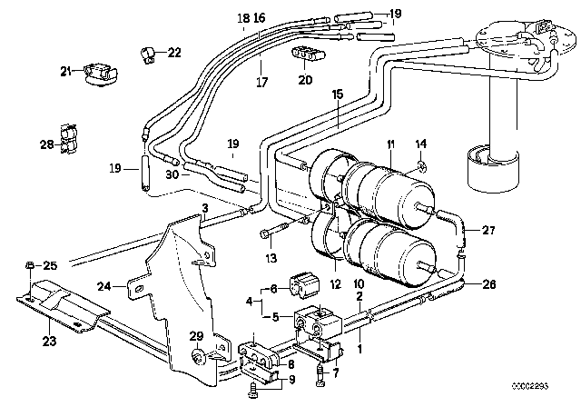 1991 BMW 750iL Fuel Supply / Double Filter Diagram