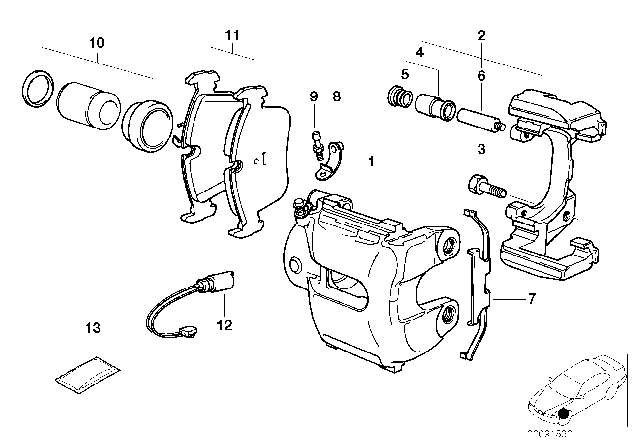 2003 BMW Alpina V8 Roadster Front Wheel Brake, Brake Pad Sensor Diagram