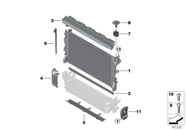 2018 BMW 540d xDrive Radiator Mounting Parts Diagram