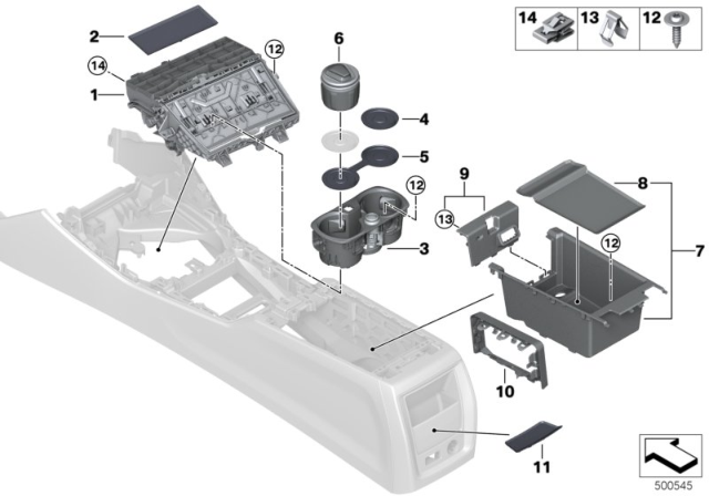 2020 BMW 330i xDrive Storage Compartment, Centre Console Diagram