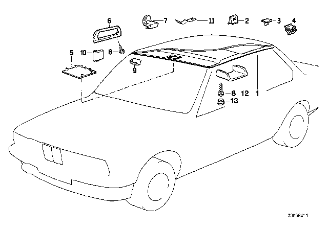 1993 BMW 535i Roof Trim - Headlining Moulded / Handle Diagram