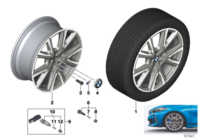 2020 BMW M235i xDrive Gran Coupe BMW Light-Alloy Wheel, V-Spoke Diagram 2