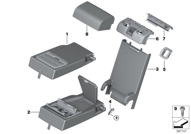 2018 BMW X5 Armrest With Compartment, Leather Diagram for 52207330536