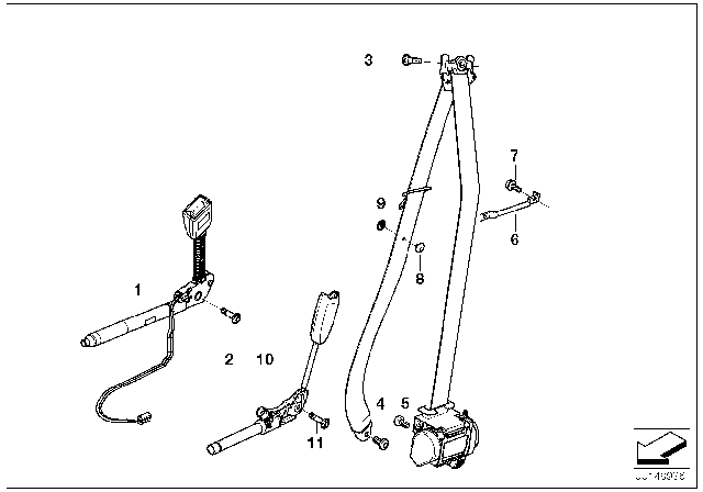 2005 BMW 545i Front Safety Belt Mounting Parts Diagram