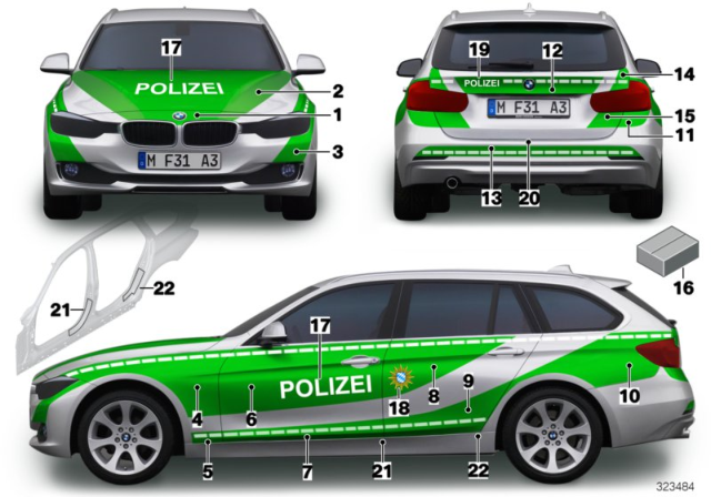 2018 BMW 328d xDrive Police And Paramedic Sticker Diagram