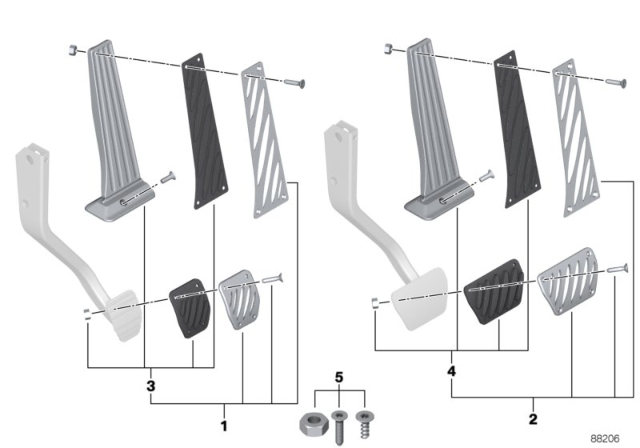 2009 BMW 128i Aluminum Pedal Covers Diagram